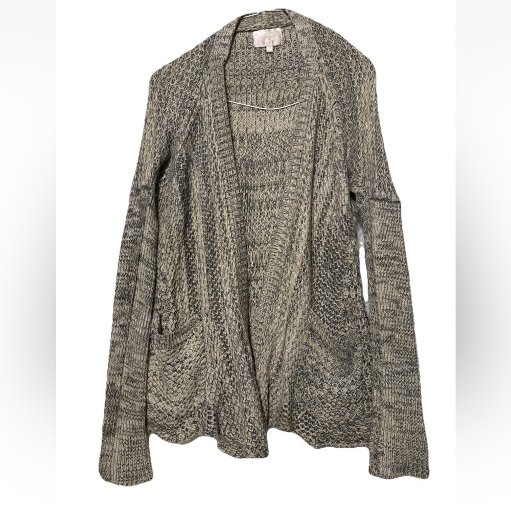 Skies are Blue Cardigan Sweater Womens Medium Tan Brown Open Front Boho